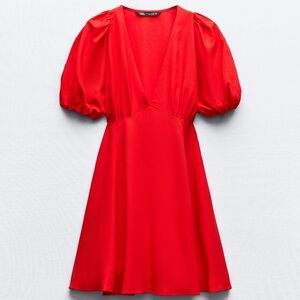 Zara Red Balloon Sleeves Mini Dress
